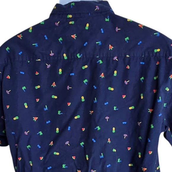 Eighth Avenue Mens Tropical Print Shirt XL Blue 100% Cotton Pineapple Palm Trees - Picture 7 of 8